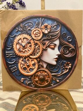Steampunk Gear Lady Round Wall Metal Sign